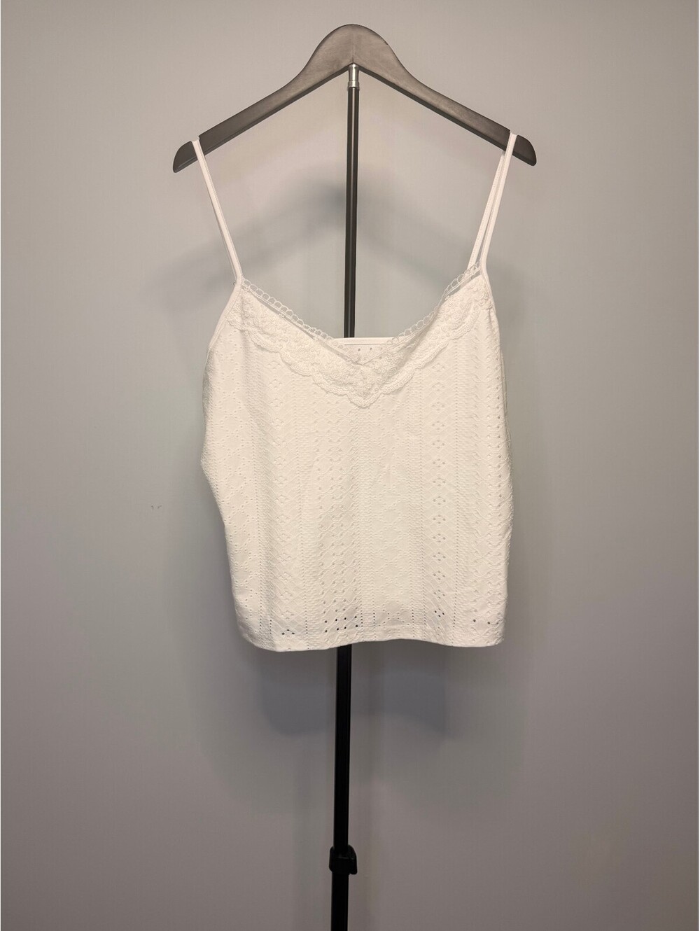 White Lace Trim Eyelet Camisole Tank Top XXL